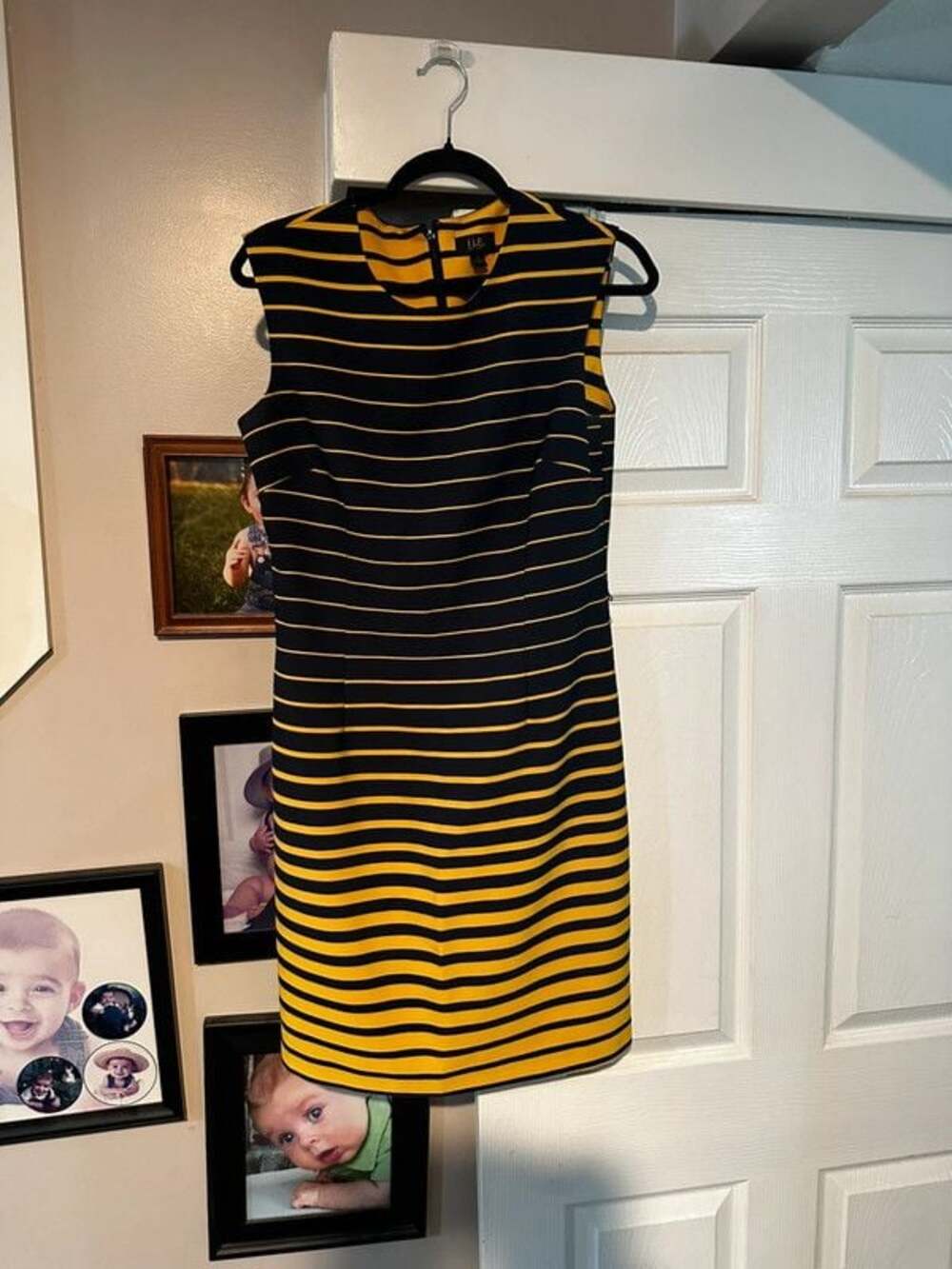 ILE New York Striped Sheath Dress Size 8 🐝 Yellow & Black Beetlejuice Chic!